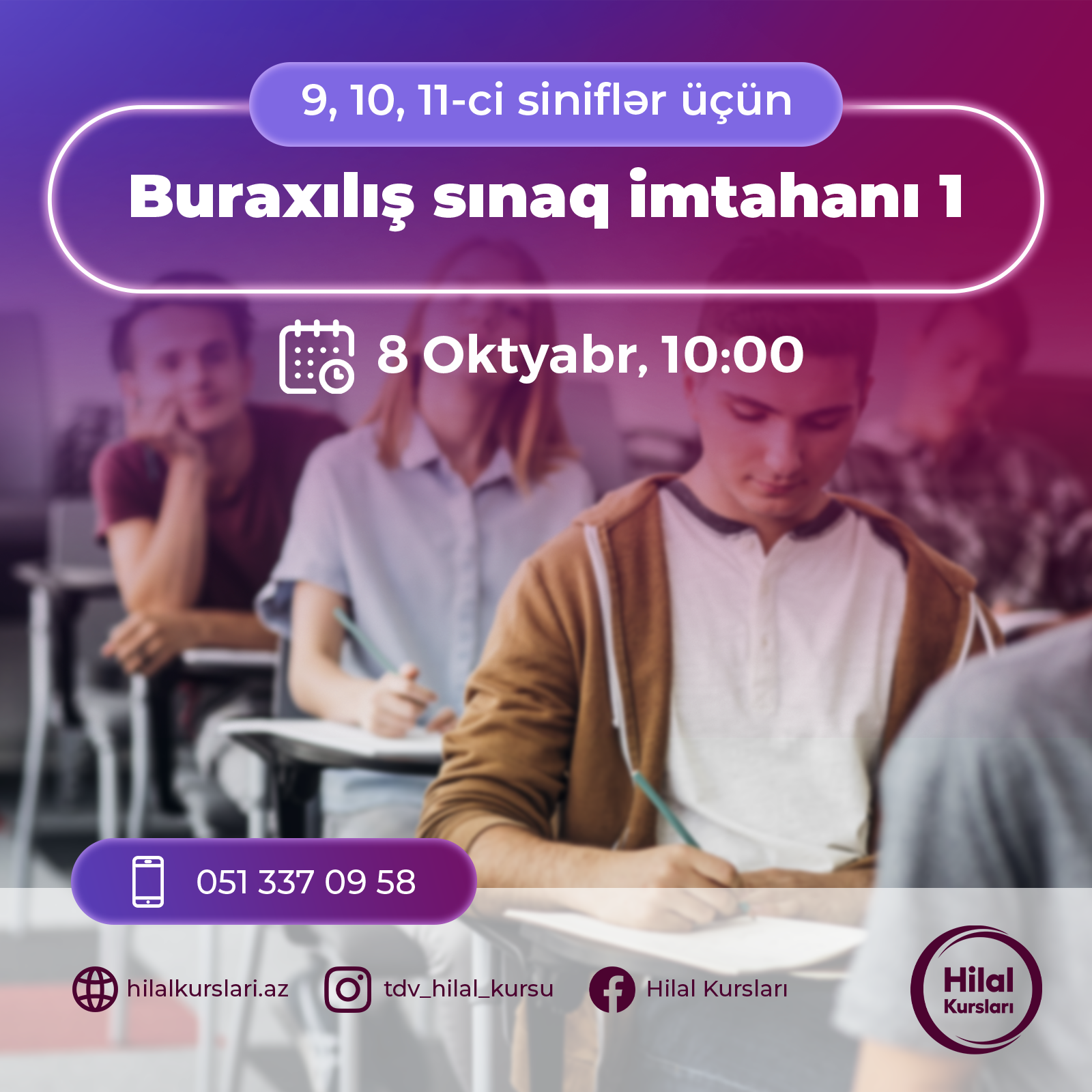  Buraxılış Sınaq İmtahanı - 1 (_9, 10 Və 11-Ci Sinif_) biletlərini əldə edə bilərsiniz.